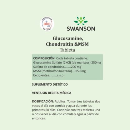 SWANSON - GLUCOSAMINE / CHONDROITINE & MSM - 120 Tabs - Imagen 2